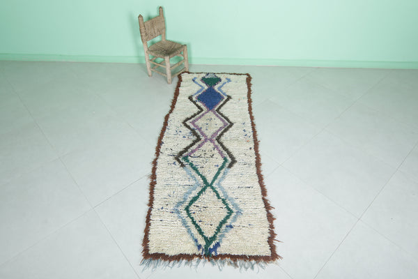 Vintage handmade Moroccan runner rug – 2.6 x 6.5 FT | Geometric diamond design