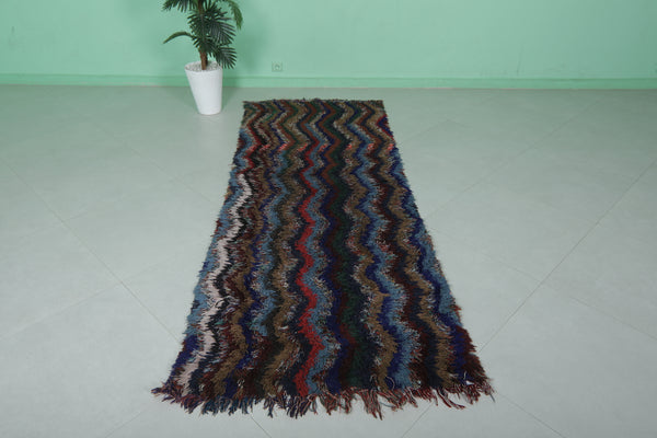 Handmade wool azilal hallway rug - Moroccan zigzag pattern, 3.1 FT X 8.3 FT