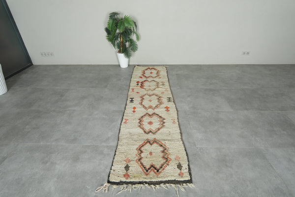 Beige Moroccan runner rug with geometric design - 2.1 ft x 8.4 ft