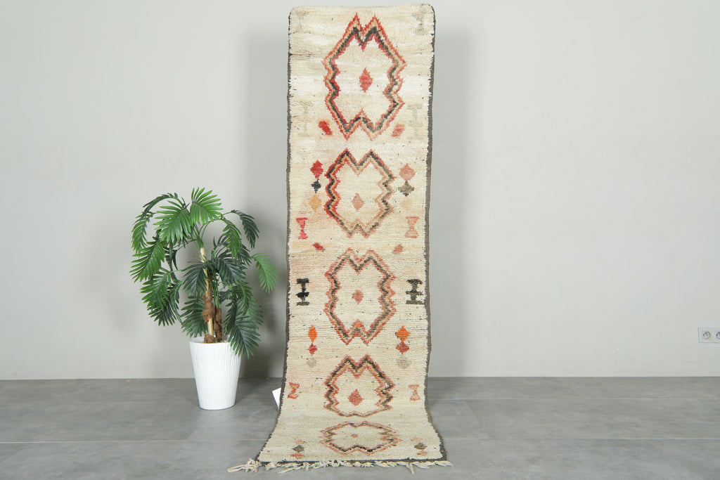 Beige Moroccan runner rug with geometric design - 2.1 ft x 8.4 ft