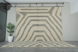 Striped Tribal Wool Rug – 8.5 x 11.5 ft Modern Moroccan Rug