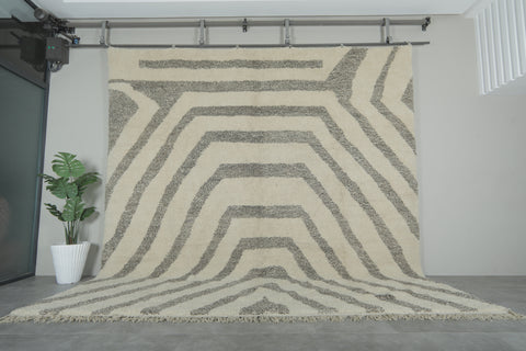 Striped Tribal Wool Rug – 8.5 x 11.5 ft Modern Moroccan Rug
