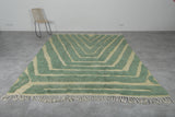 Handmade Moroccan Rug 8 x 10.2 Ft Green and Cream Geometric Pattern | Modern Decor