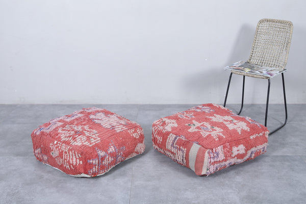 Two Moroccan vintage ottoman poufs | Handwoven with tribal geometric designs