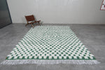 7.8 x 9.8 FT Moroccan Checkerboard Rug – Green and White Wool Statement Piece