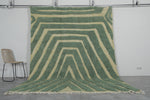 Handmade Moroccan Rug 8 x 10.2 Ft Green and Cream Geometric Pattern | Modern Decor