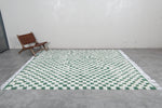 7.8 x 9.8 FT Moroccan Checkerboard Rug – Green and White Wool Statement Piece