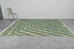 Handmade Moroccan Rug 8 x 10.2 Ft Green and Cream Geometric Pattern | Modern Decor