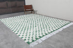 7.8 x 9.8 FT Moroccan Checkerboard Rug – Green and White Wool Statement Piece