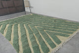 Handmade Moroccan Rug 8 x 10.2 Ft Green and Cream Geometric Pattern | Modern Decor