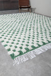 7.8 x 9.8 FT Moroccan Checkerboard Rug – Green and White Wool Statement Piece