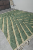 Handmade Moroccan Rug 8 x 10.2 Ft Green and Cream Geometric Pattern | Modern Decor