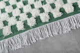 7.8 x 9.8 FT Moroccan Checkerboard Rug – Green and White Wool Statement Piece