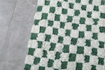 7.8 x 9.8 FT Moroccan Checkerboard Rug – Green and White Wool Statement Piece