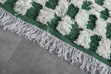 7.8 x 9.8 FT Moroccan Checkerboard Rug – Green and White Wool Statement Piece