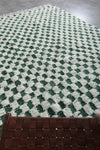 7.8 x 9.8 FT Moroccan Checkerboard Rug – Green and White Wool Statement Piece