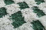 7.8 x 9.8 FT Moroccan Checkerboard Rug – Green and White Wool Statement Piece