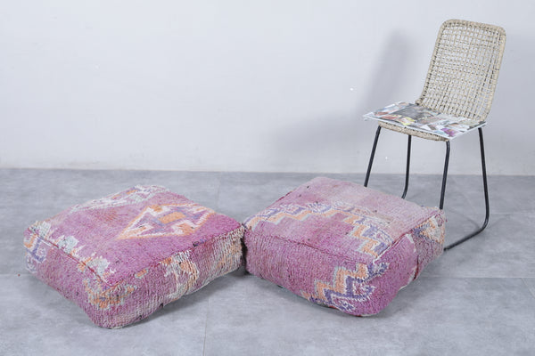Two Moroccan vintage ottoman poufs | Handwoven with traditional tribal motifs