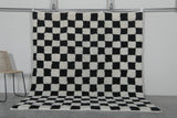 Handmade Berber Checkered Rug - 7 x 8 ft Black and White Moroccan Rug