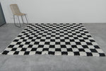 Handmade Berber Checkered Rug - 7 x 8 ft Black and White Moroccan Rug