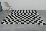 Handmade Berber Checkered Rug - 7 x 8 ft Black and White Moroccan Rug