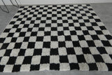 Handmade Berber Checkered Rug - 7 x 8 ft Black and White Moroccan Rug