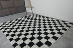 Handmade Berber Checkered Rug - 7 x 8 ft Black and White Moroccan Rug