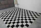 Handmade Berber Checkered Rug - 7 x 8 ft Black and White Moroccan Rug