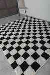 Handmade Berber Checkered Rug - 7 x 8 ft Black and White Moroccan Rug