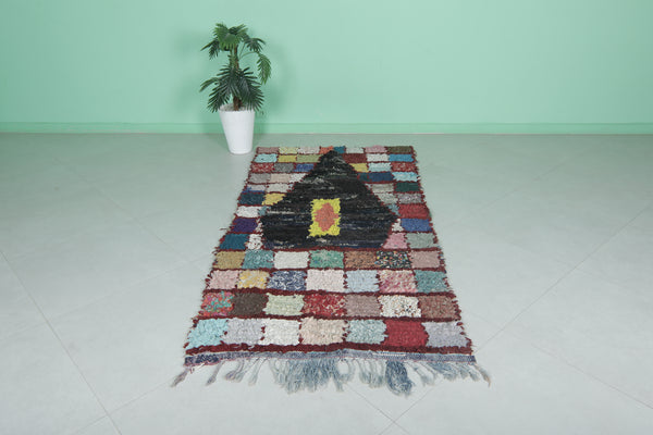 3.4 FT x 7.1 FT boucherouite Moroccan hallway rug – Unique handmade patchwork design