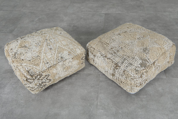 Set of 2 vintage Moroccan poufs - Neutral handwoven floor cushions