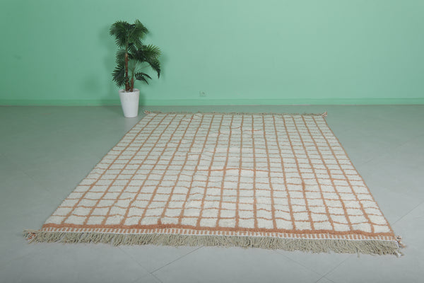 Moroccan Rug 7 X 9.1 Feet - Cream and Terracotta Checkered Design