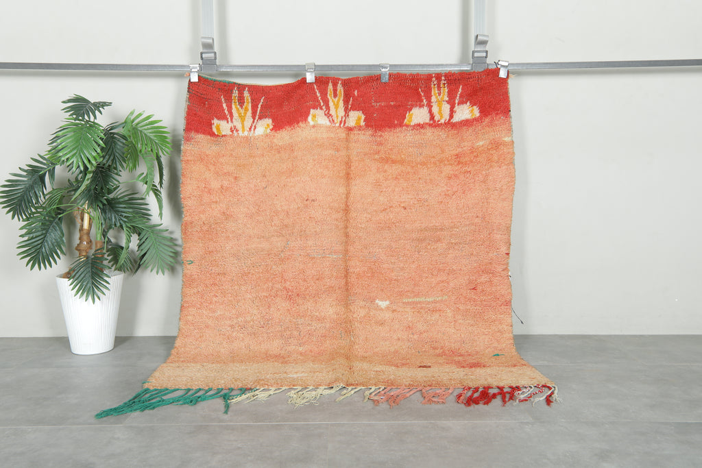 Geometric beige area rug - Moreccan wool carpet - 4.5 ft x 5 ft