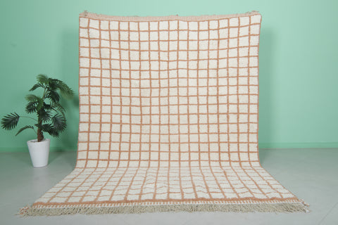 Moroccan Rug 7 X 9.1 Feet - Cream and Terracotta Checkered Design