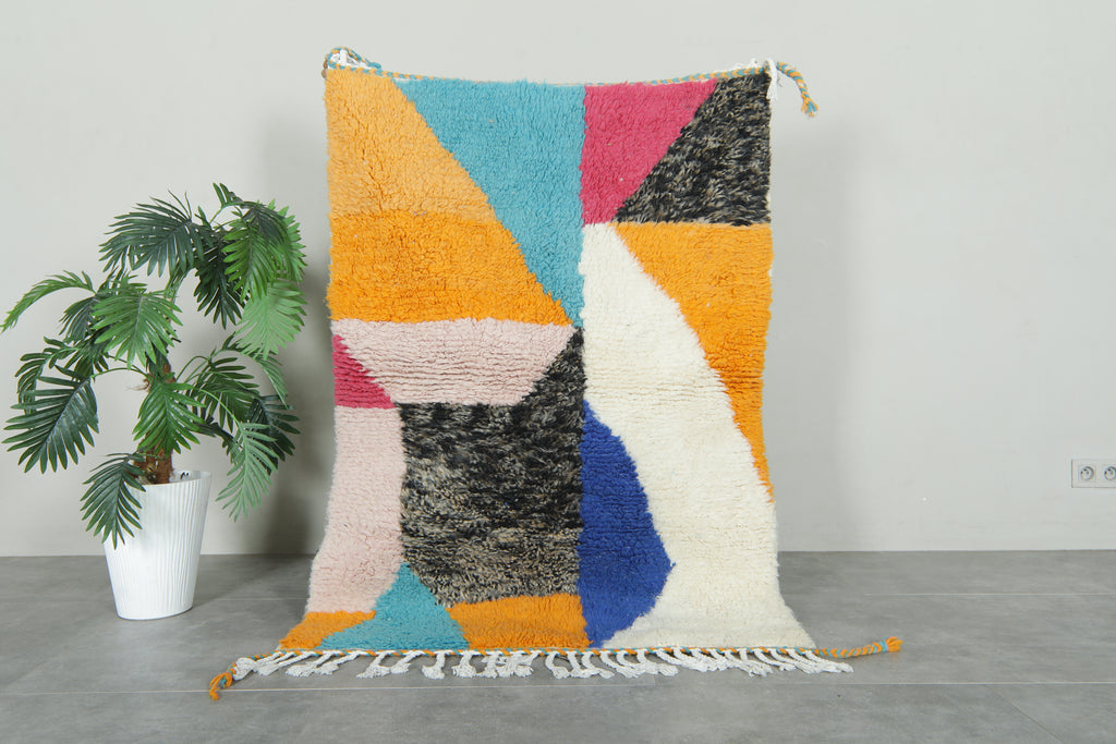Colorful Moroccan rug - 3.5 ft x 4.8 ft - Handmade wool carpet