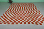 Large Moroccan Checkered Beni Ourain Rug – 9 x 12 FT, Red and White Handmade Carpet