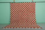 Large Moroccan Checkered Beni Ourain Rug – 9 x 12 FT, Red and White Handmade Carpet