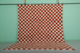 Large Moroccan Checkered Beni Ourain Rug – 9 x 12 FT, Red and White Handmade Carpet