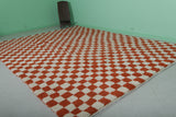 Large Moroccan Checkered Beni Ourain Rug – 9 x 12 FT, Red and White Handmade Carpet