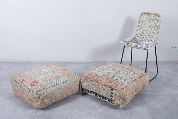 Two Moroccan vintage ottoman poufs | Handwoven with tribal geometric patterns