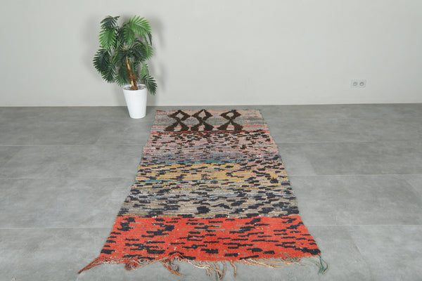 Colorful vintage Moroccan rug with geometric design - 3.6 ft x 7.7 ft