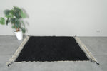 Midnight Black Moroccan Wool Rug – 4.6 x 7.2 ft Handwoven Minimalist Style