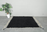 Midnight Black Moroccan Wool Rug – 4.6 x 7.2 ft Handwoven Minimalist Style