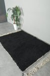 Midnight Black Moroccan Wool Rug – 4.6 x 7.2 ft Handwoven Minimalist Style