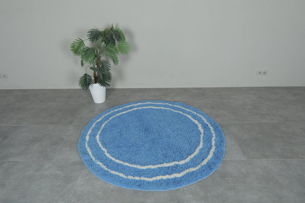 Handmade Moroccan round rug – Custom blue shaggy wool