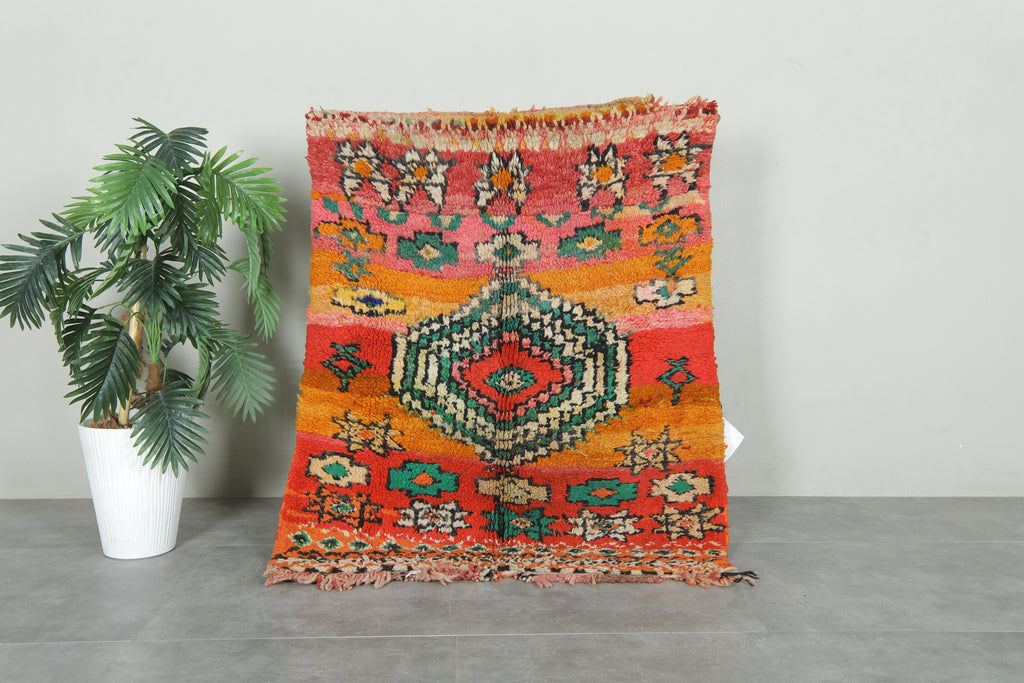Colorful geometric Moroccan wool rug - 3.4 ft x 4.3 ft