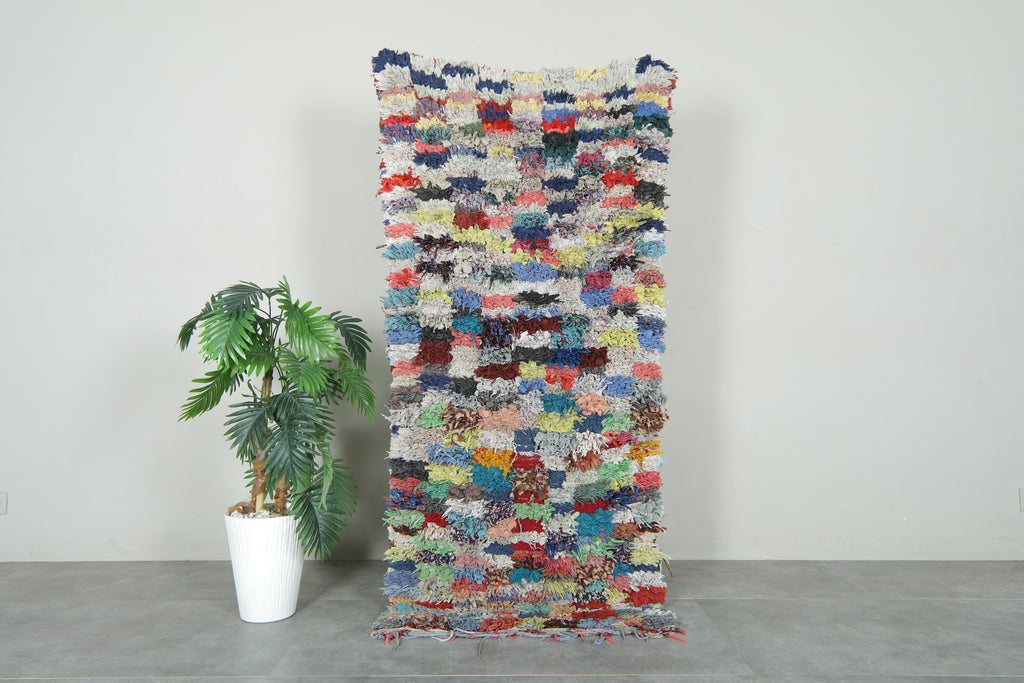 Boucherouite Moroccan rug multicolor design - 2.9 ft x 6.2 ft