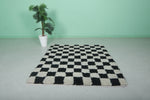 Checkered Moroccan Rug – 5.5 x 5.9 ft Black and White Handmade Wool Rug