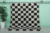 Checkered Moroccan Rug – 5.5 x 5.9 ft Black and White Handmade Wool Rug