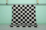 Checkered Moroccan Rug – 5.5 x 5.9 ft Black and White Handmade Wool Rug